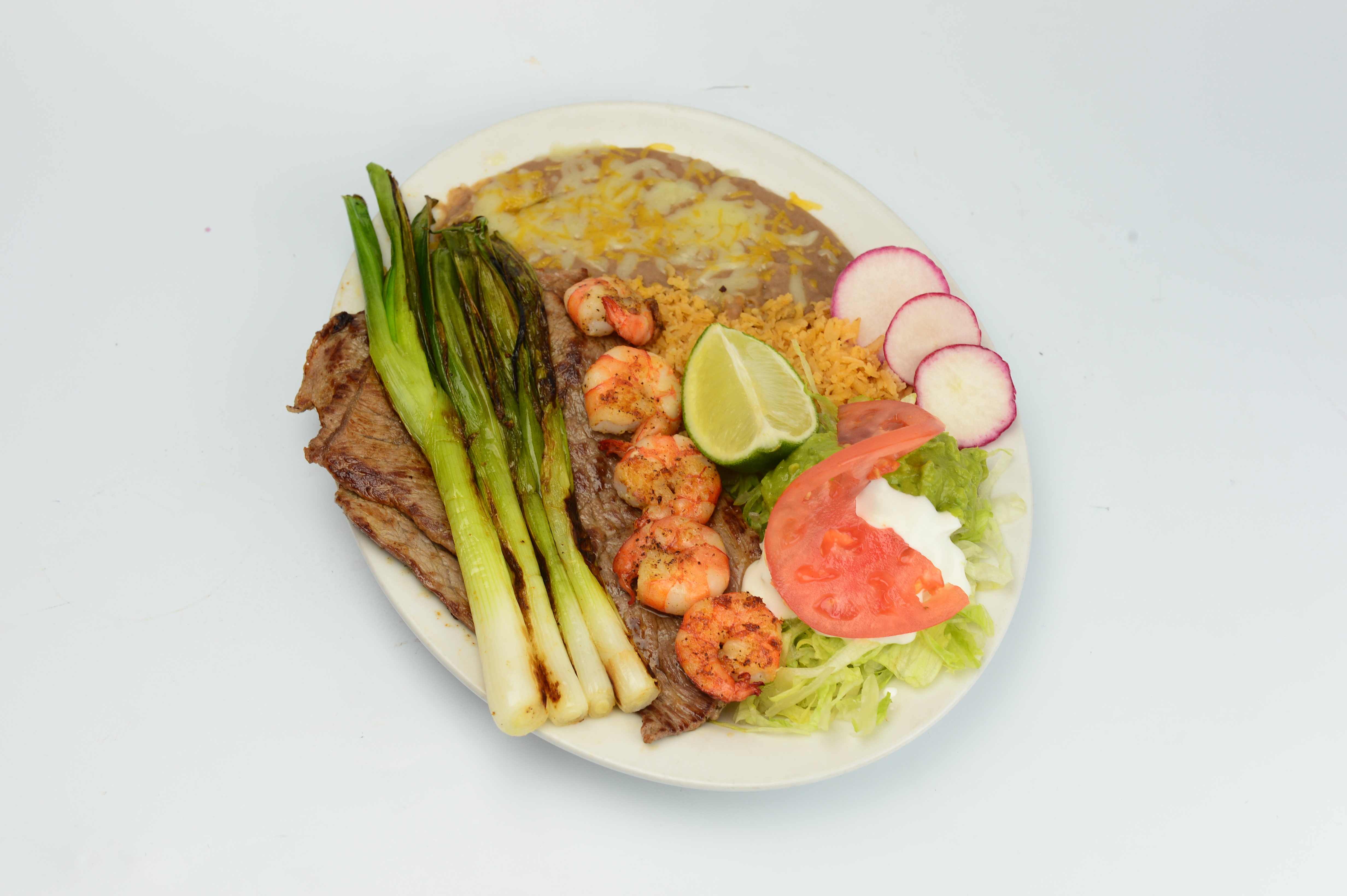 Order Steak and Prawn Plate food online from La Pina Cantina Mexican Grill store, San Francisco on bringmethat.com