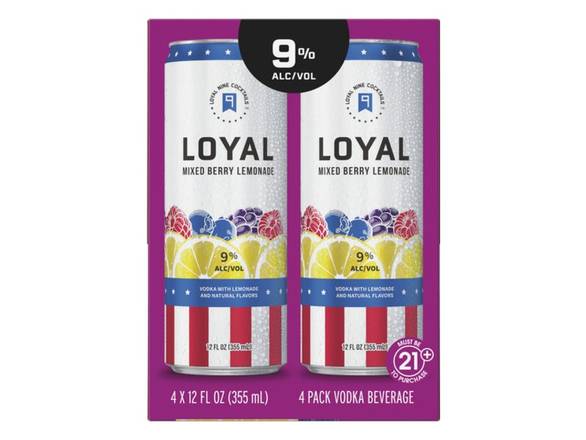 Order Loyal 9 Mixed Berry Lemonade Vodka Cocktail - 4x 12oz Cans food online from Josh Wines & Liquors Inc store, New York on bringmethat.com