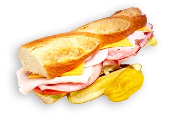 Order #23. Ham, Turkey and Cheese Baguette Sandwich food online from Lee Sandwiches store, Artesia on bringmethat.com