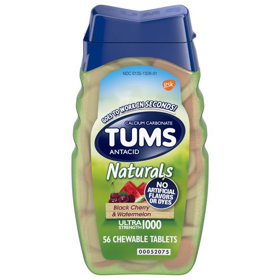Order Tums Naturals Chewable Antacid Tablets Black Cherry and Watermelon (60 ct) food online from Rite Aid store, Mammoth Lakes on bringmethat.com