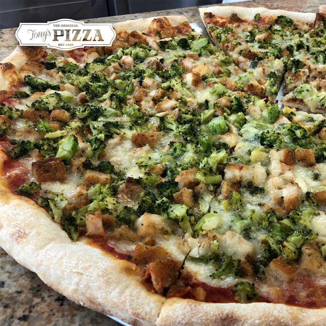 Order Chicken & Broccoli Pizza - Small 16'' (6 Slices) food online from Tony's Pizza store, Brooklyn on bringmethat.com