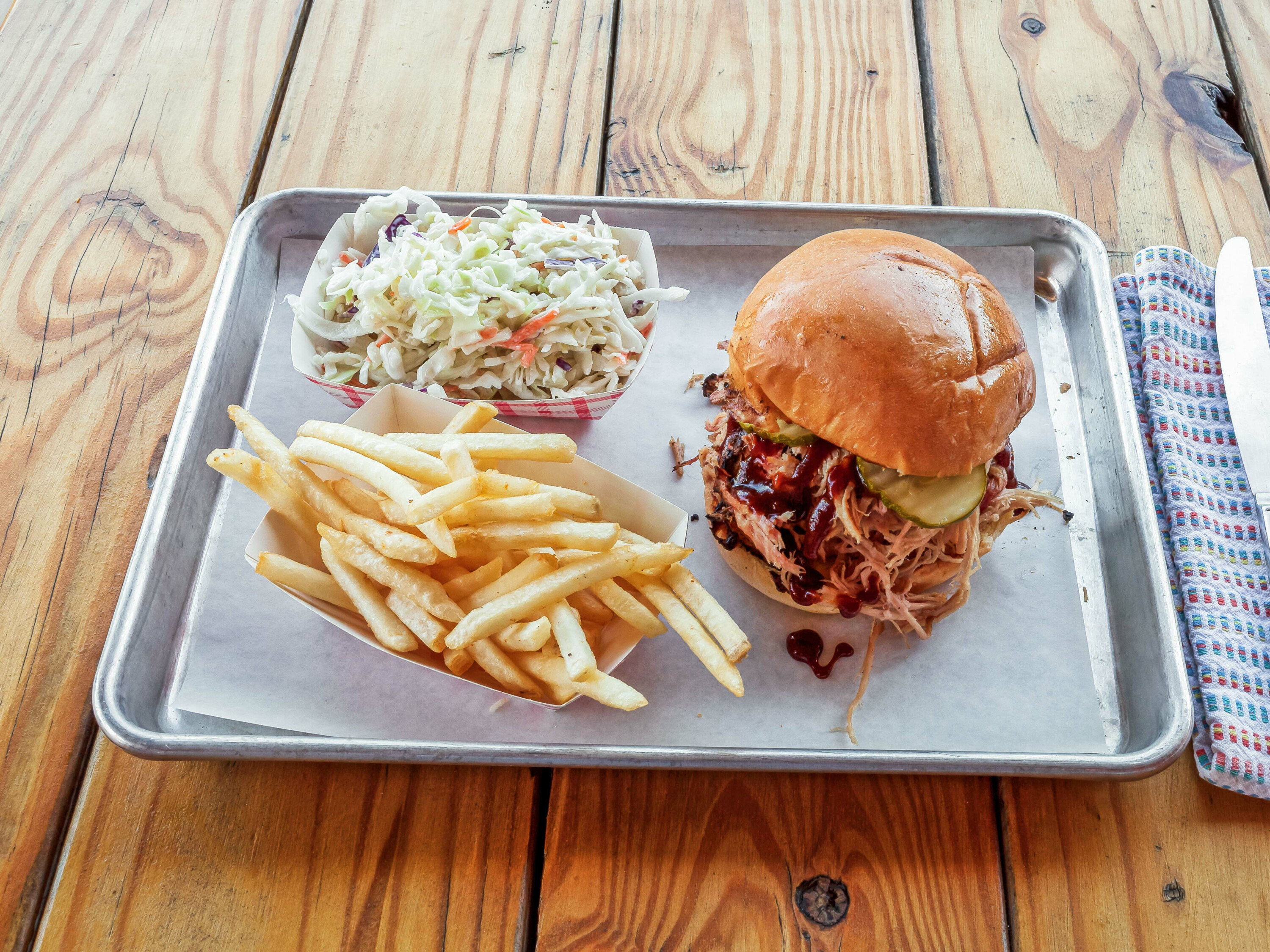 Order Pulled Pork Sandwich food online from Firehouse Que & Brew store, Fallbrook on bringmethat.com