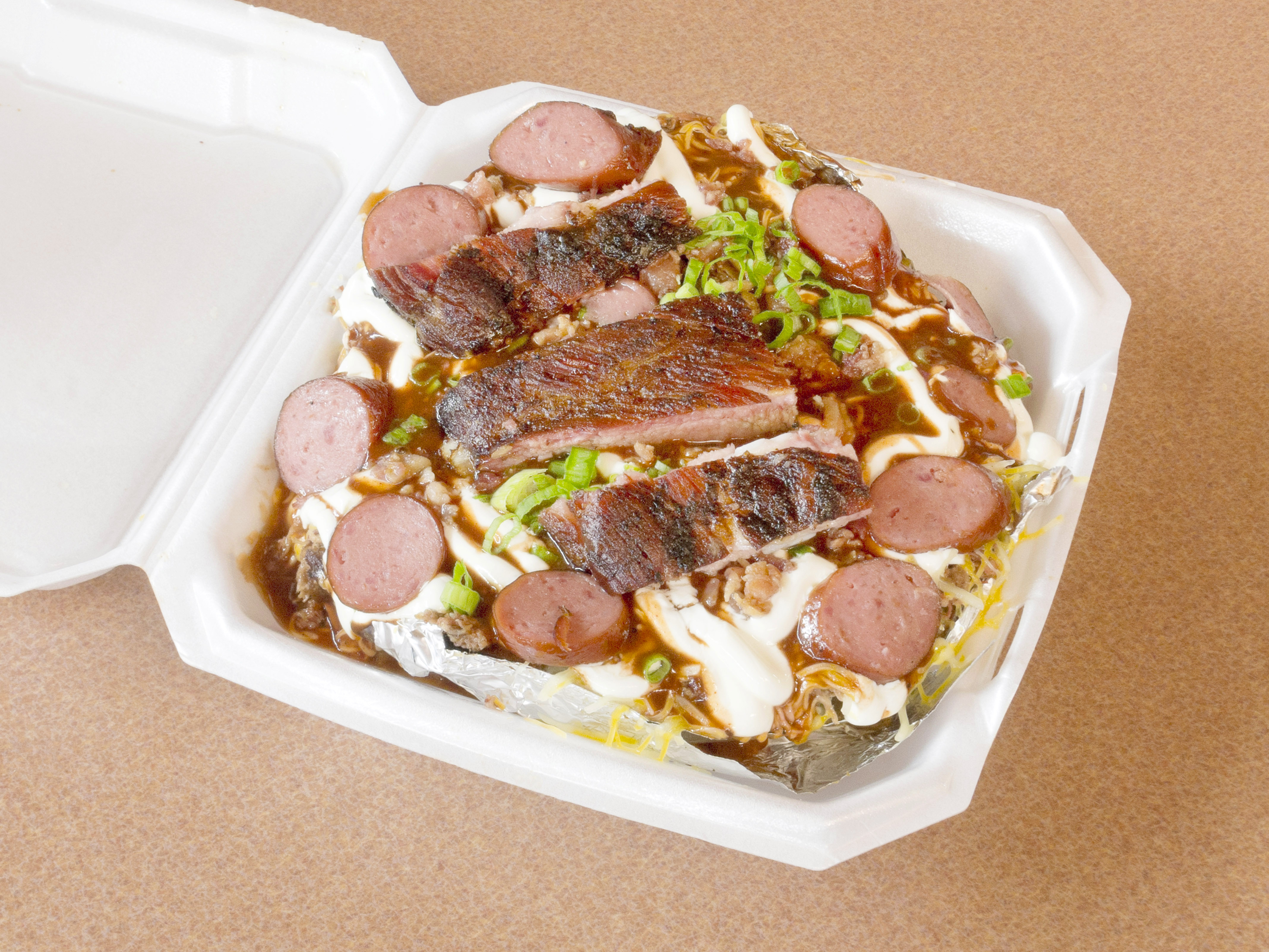 Order Baked Potato with 3 Meats food online from Gatorpit Barbq store, Lancaster on bringmethat.com