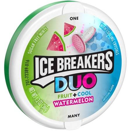 Order Ice Breakers Duo Fruit + Cool Watermelon Sugar Free Mints food online from Exxon Food Mart store, Port Huron on bringmethat.com