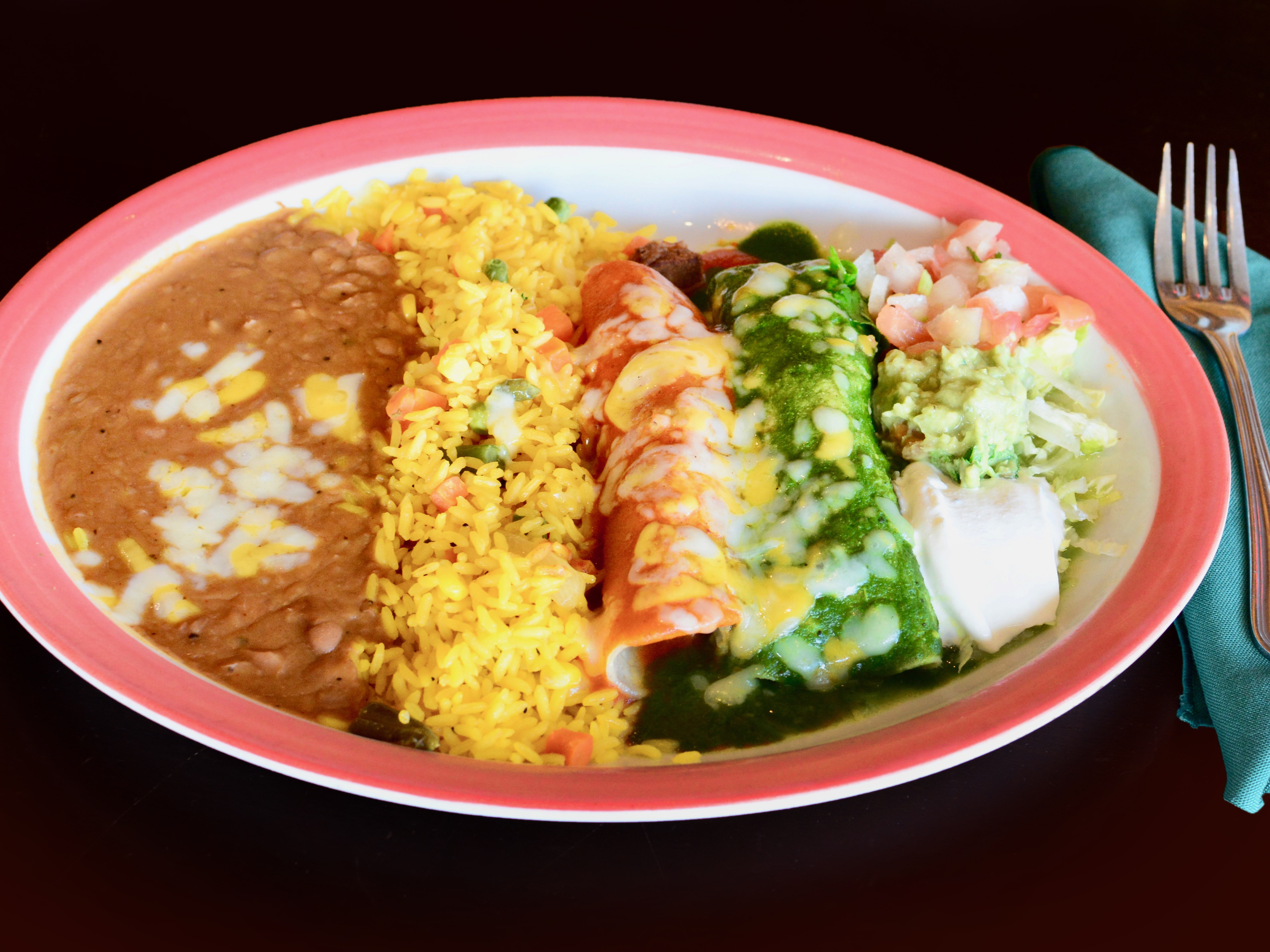 Order 4. Beef and Chicken Enchilada food online from Los Tios Grill store, Alexandria on bringmethat.com