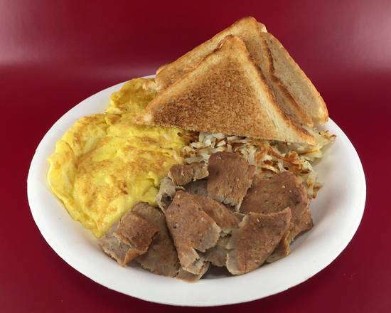 Order 10. 3 Egg Omelette with Gyro Meat  food online from Michael's Burgers store, Canoga Park on bringmethat.com