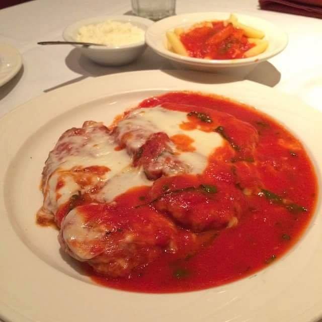 Order Chicken Parmigiana Dinner with Salad food online from Pasta Mia West store, Las Vegas on bringmethat.com