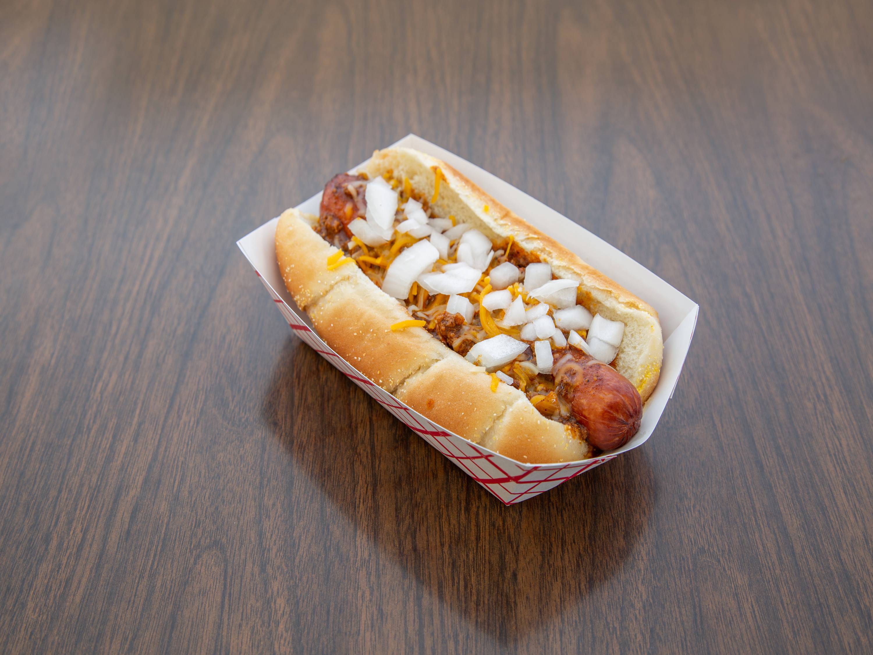 Order Chili Cheese Dog with Onions food online from Pop 50 Place store, Redding on bringmethat.com