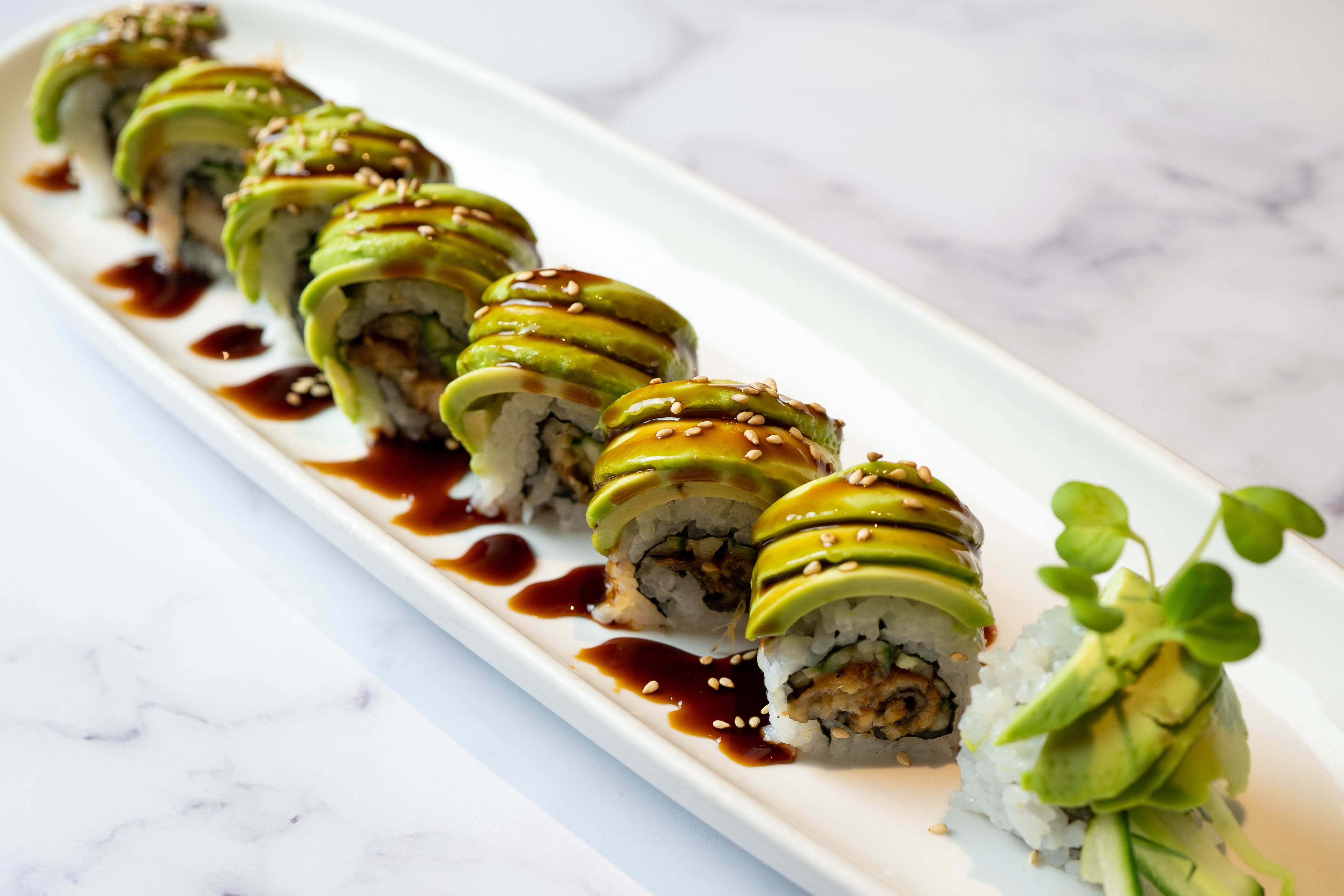 Order Caterpillar Roll food online from Blue Fin Sushi store, San Francisco on bringmethat.com