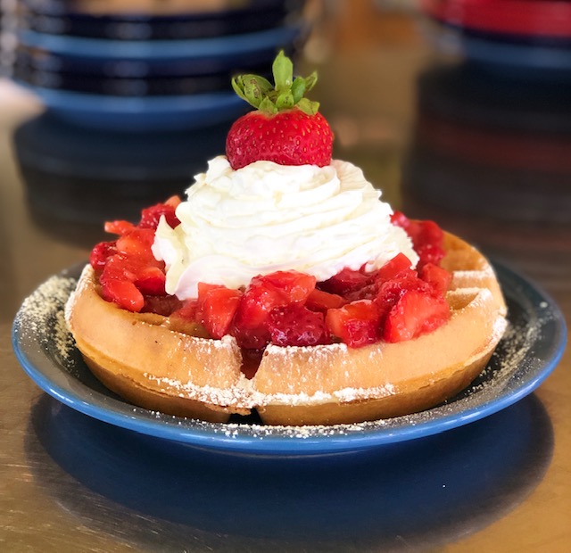Order Strawberry “Shortcake” Waffle food online from Cafe 222 store, San Diego on bringmethat.com