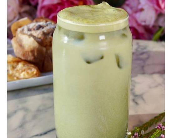 Order Iced Matcha Latte (unsweetened) food online from Cafe Sheera Beverly Hills store, Beverly Hills on bringmethat.com