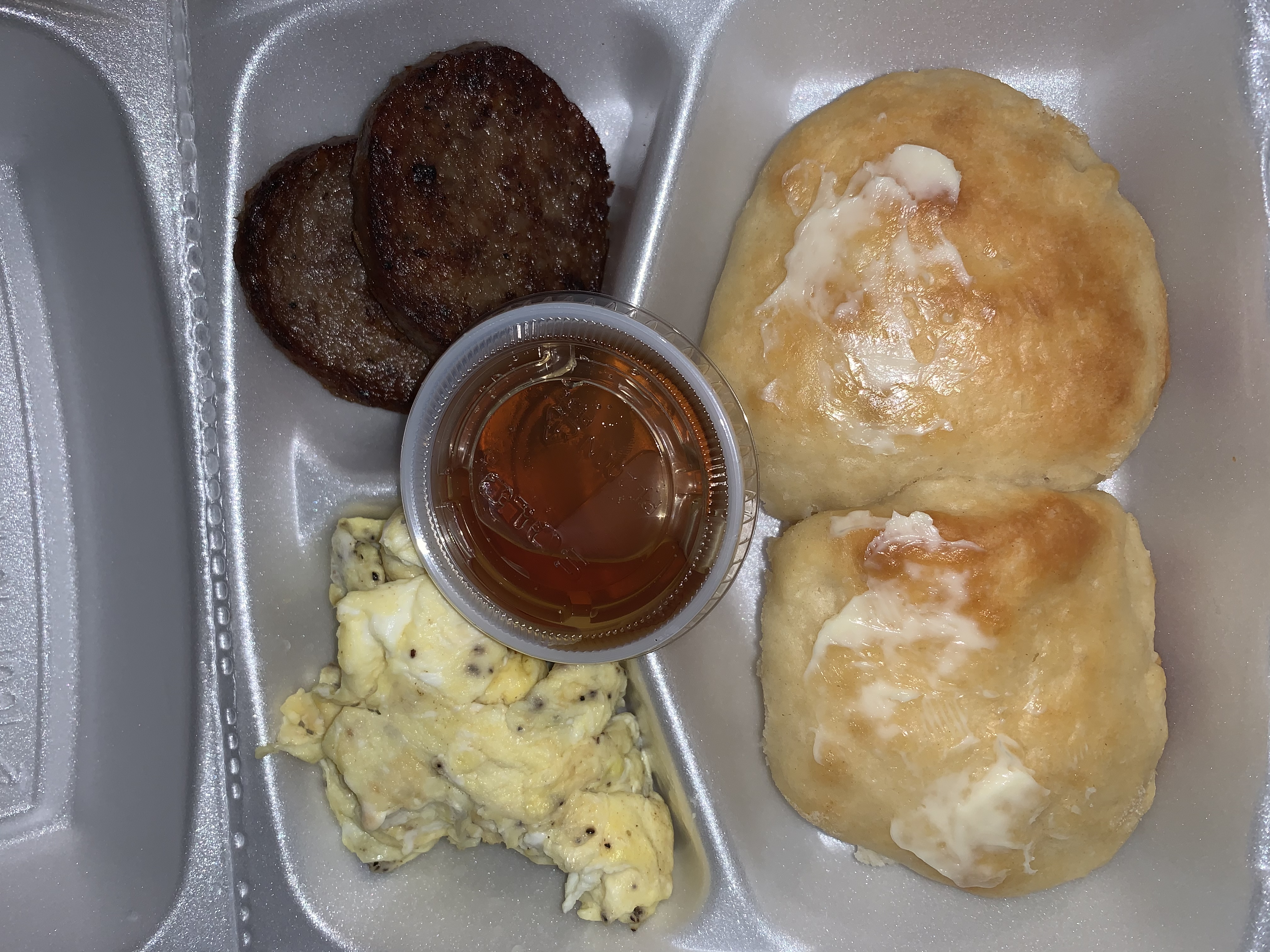 Order 2 Buttermilk Biscuits, 2 Eggs and 2 Sausage food online from Meraki Kitchen store, Houston on bringmethat.com