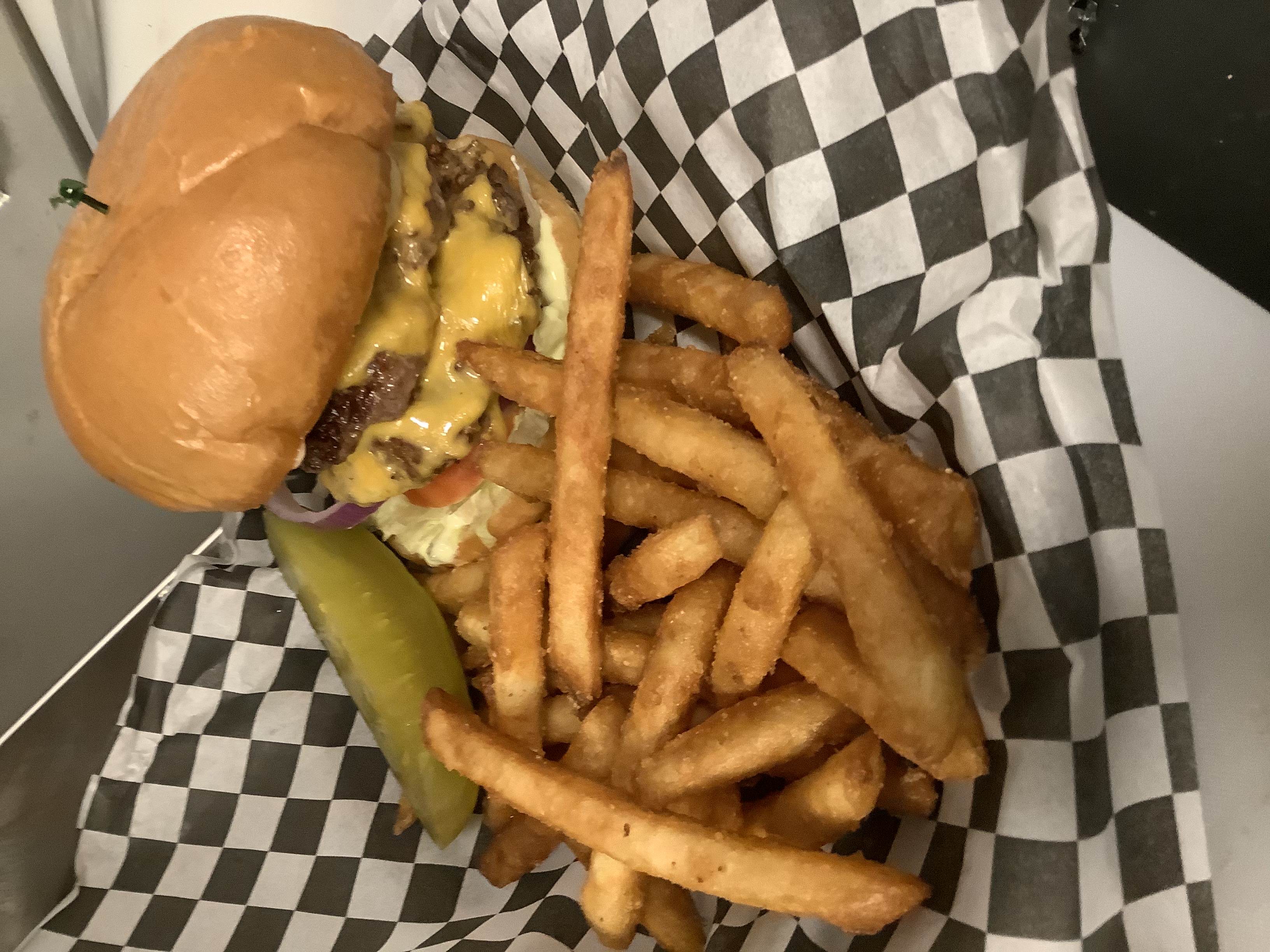 Order Double Deluxe 1/4 lb. Burger Basket food online from My Bar store, Portland on bringmethat.com