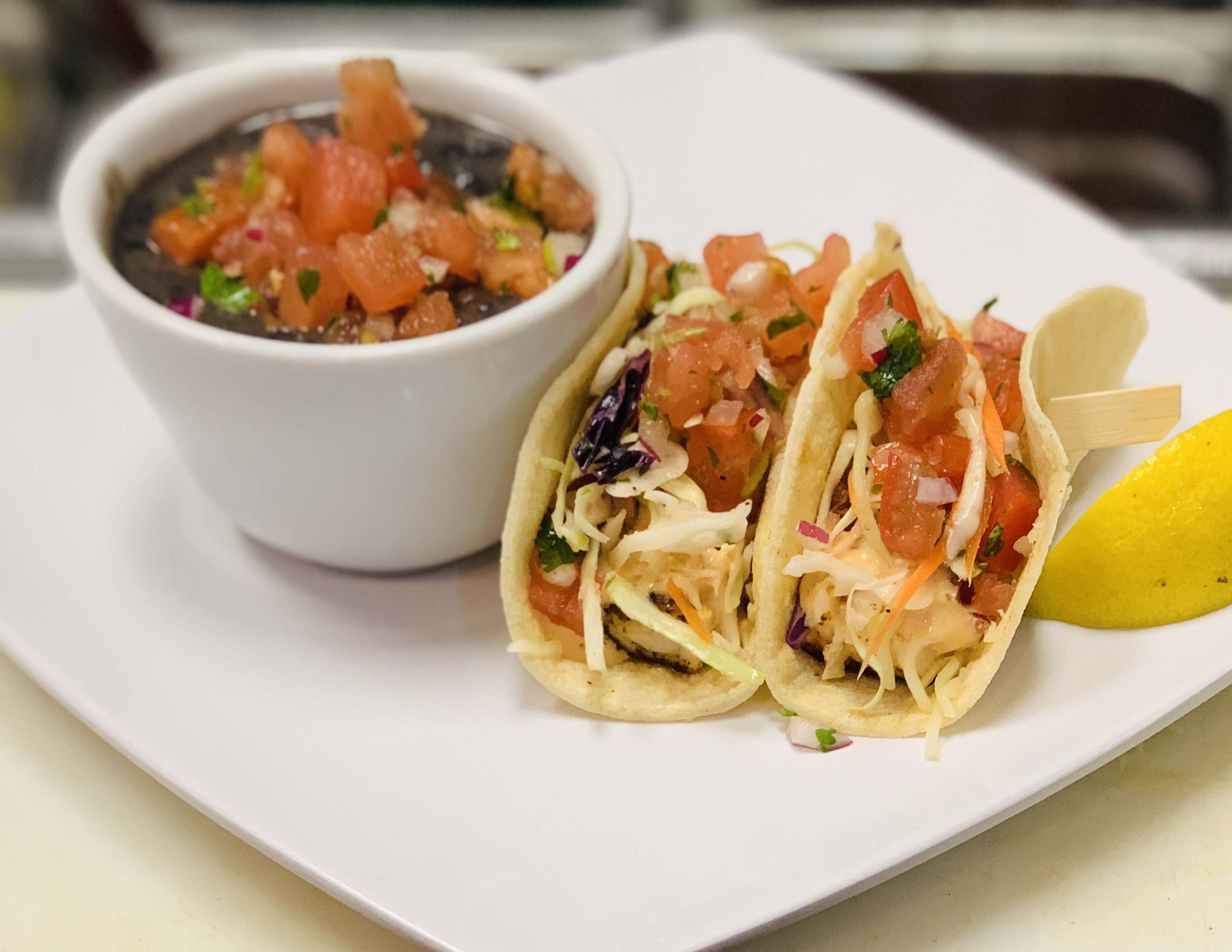 Order Fresh Halibut Tacos food online from Anchors Fish & Chips And Seafood Grill store, San Jose on bringmethat.com