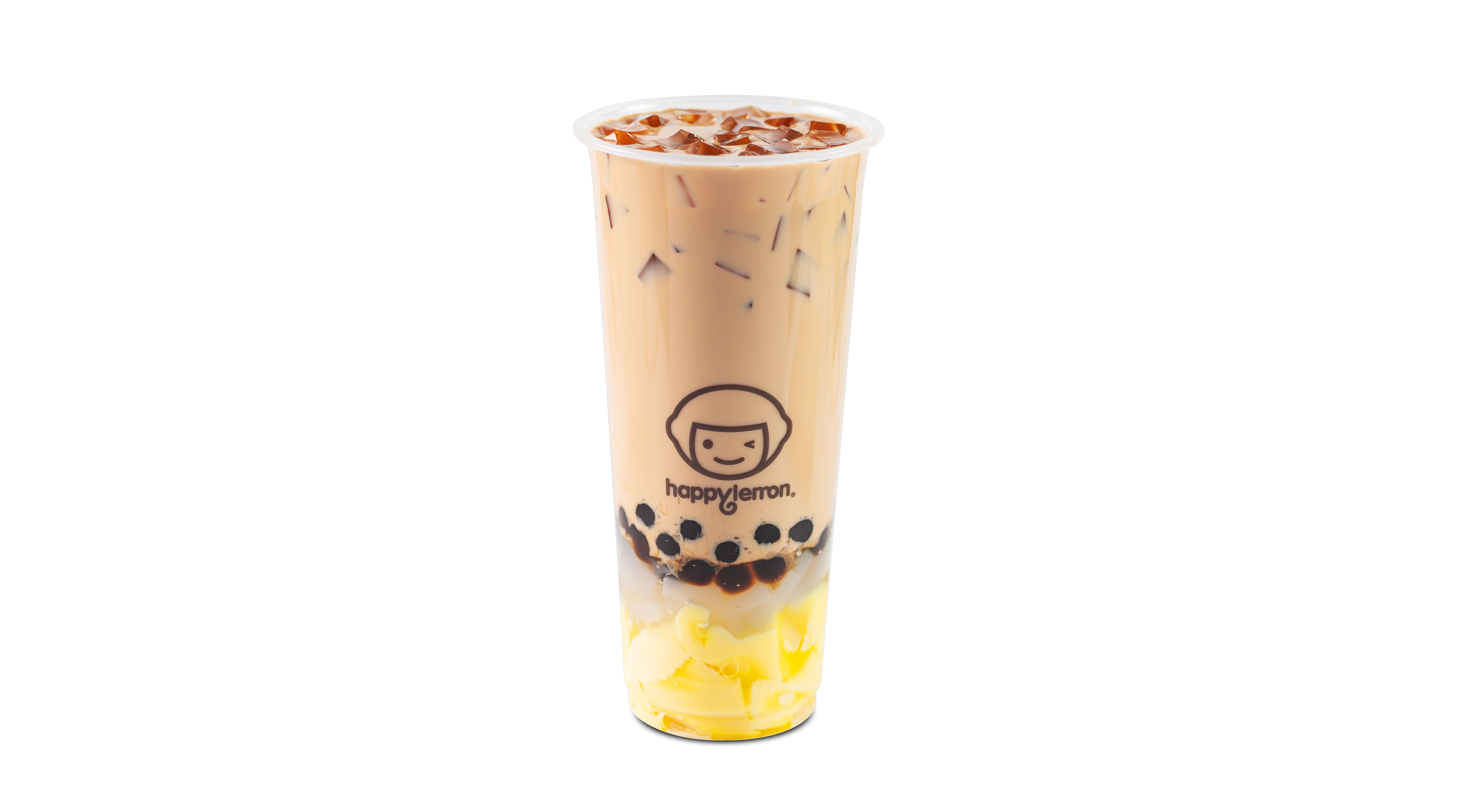 Order Cold Boba Milk Tea with Pudding and Lychee Jelly food online from Happy Lemon store, Portland on bringmethat.com