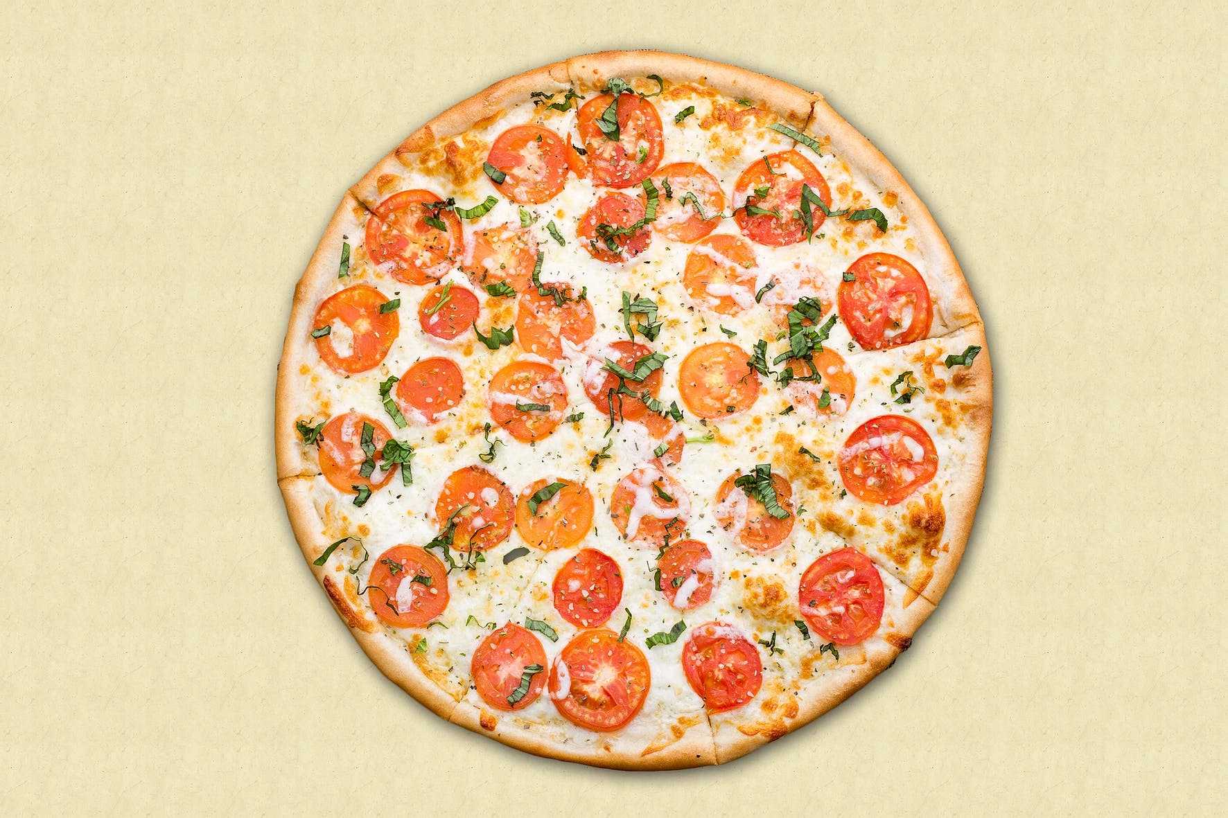 Order White Tomato Basil Pizza - Medium 12" (6 Slices) food online from Pizza Bella store, Albany on bringmethat.com