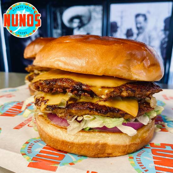Order AMERICAN DOUBLE CHEESEBURGER food online from Nuno's Tacos & Vegmex Grill store, Dallas on bringmethat.com