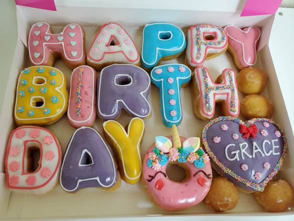 Order Happy Birthday Donuts  A(Pre-Order) food online from Good Donuts store, Fort Worth on bringmethat.com