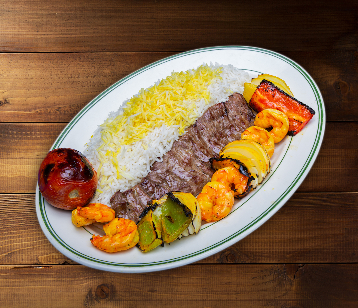 Order 36. Filet Mignon and Prawns - برگ با میگو food online from Negeen Restaurant store, Campbell on bringmethat.com