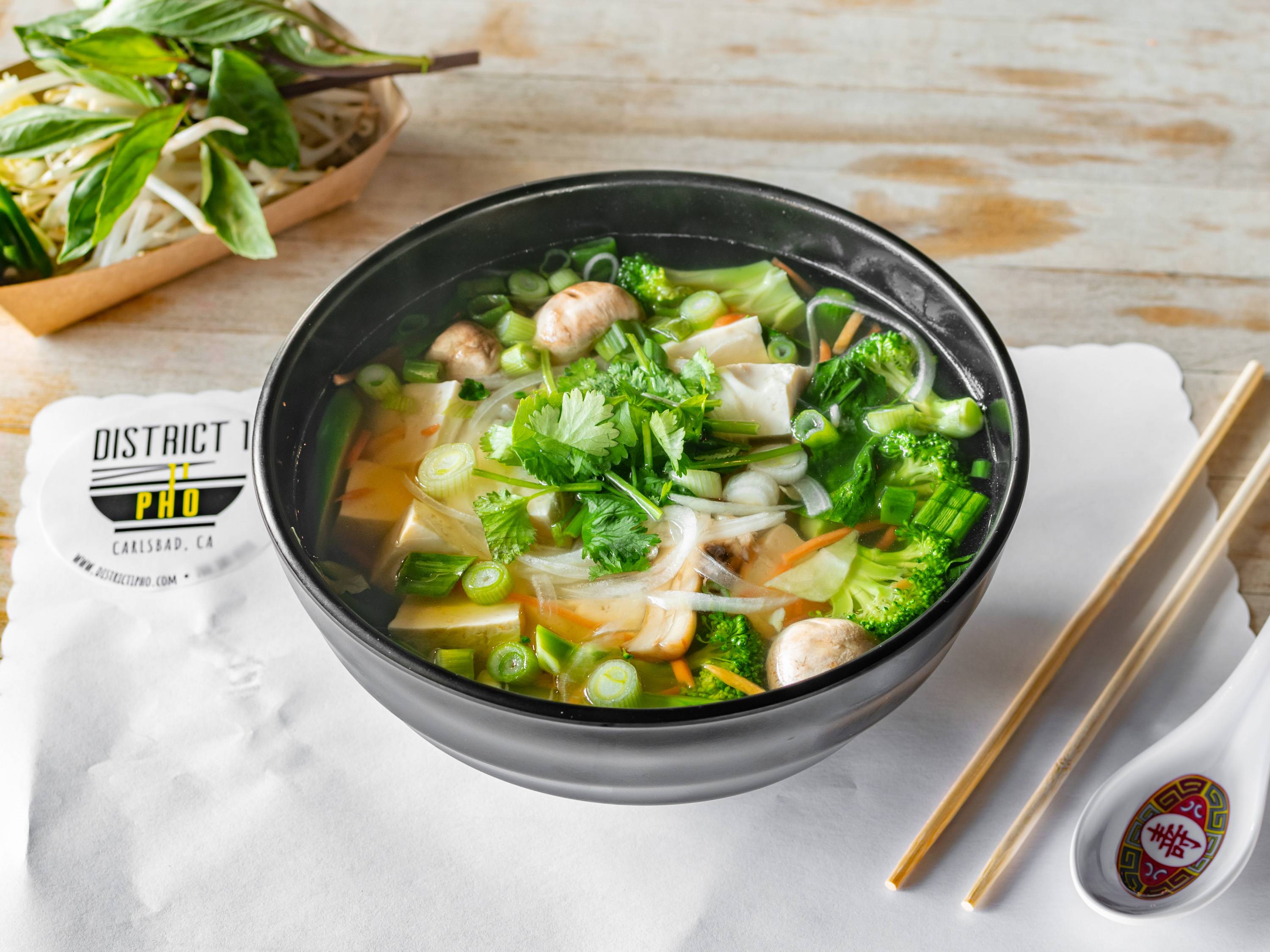 Order Phở Chay / Phở with Tofu & Mix Veggies food online from District 1 Pho store, Carlsbad on bringmethat.com