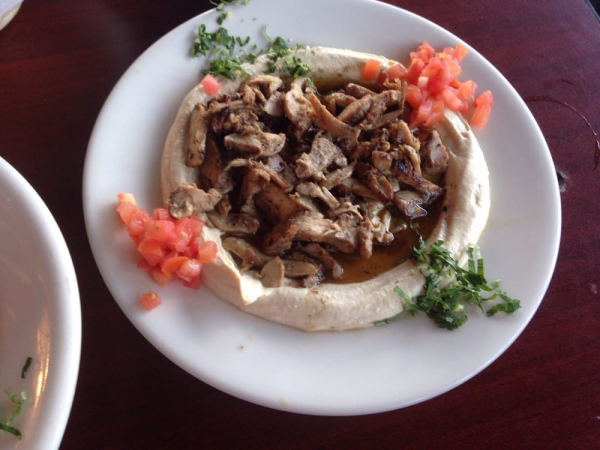 Order Hummus With Meat food online from Mazar Mediterranean Restaurant store, Woodland Hills on bringmethat.com