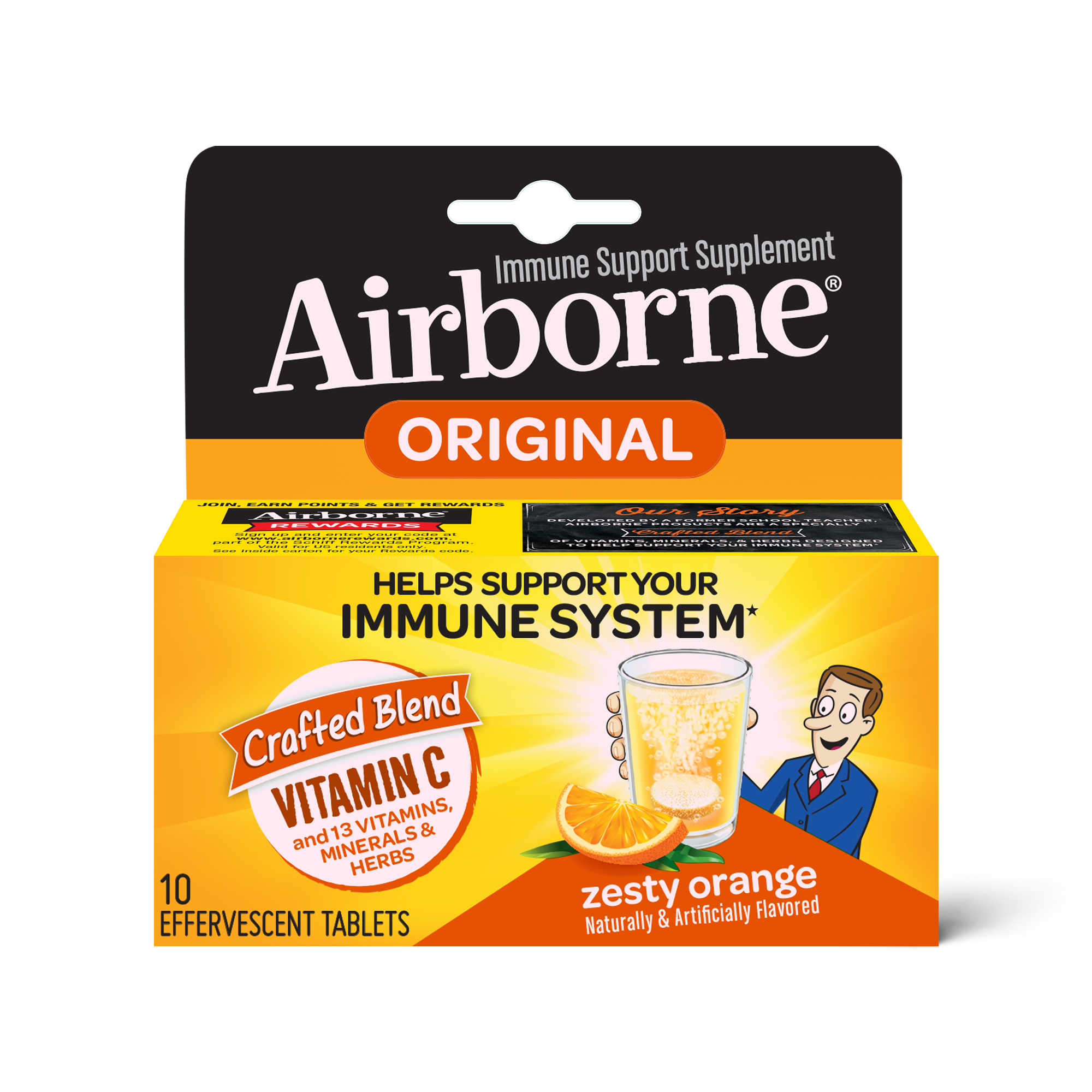 Order Airborne Immune Support Supplement Effervescent Tablets, Zesty Orange - 10 ct food online from Rite Aid store, READING on bringmethat.com