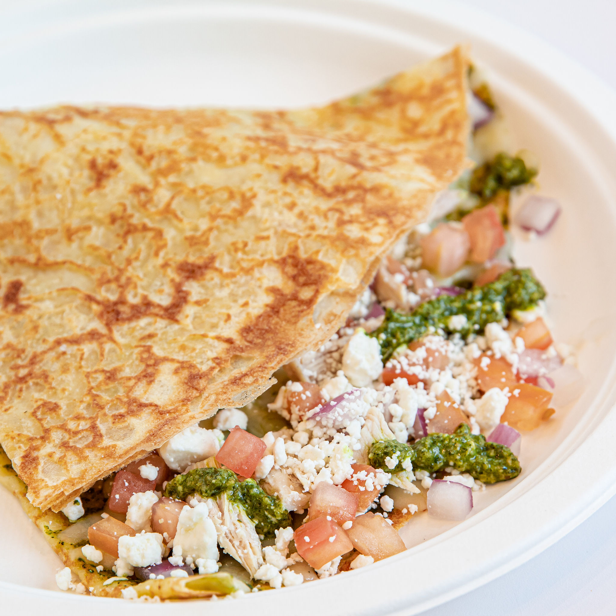 Order Basil Pesto Chicken Crepe food online from Hazelnuts Creperie store, Charlotte on bringmethat.com