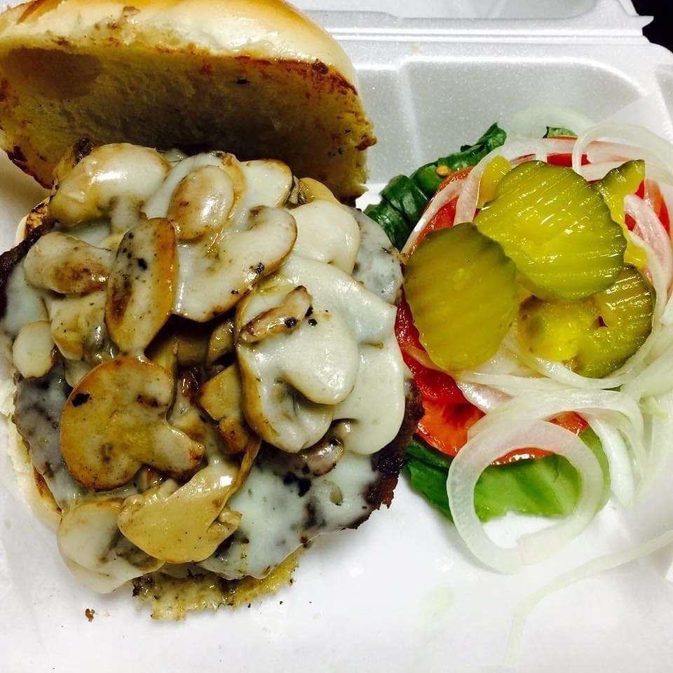 Order Mushroom Swiss Burger - From The Grill food online from Affamato Pizza & Italian Restaurant store, Norristown on bringmethat.com