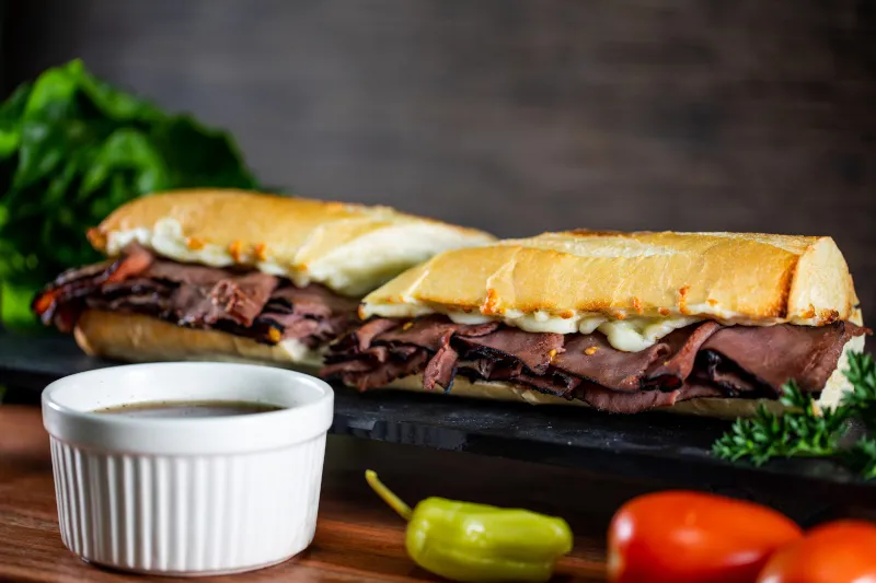 Order 12" French Dip Toasted Hero Sandwich food online from Ski and Benny Pizza store, Anchorage on bringmethat.com