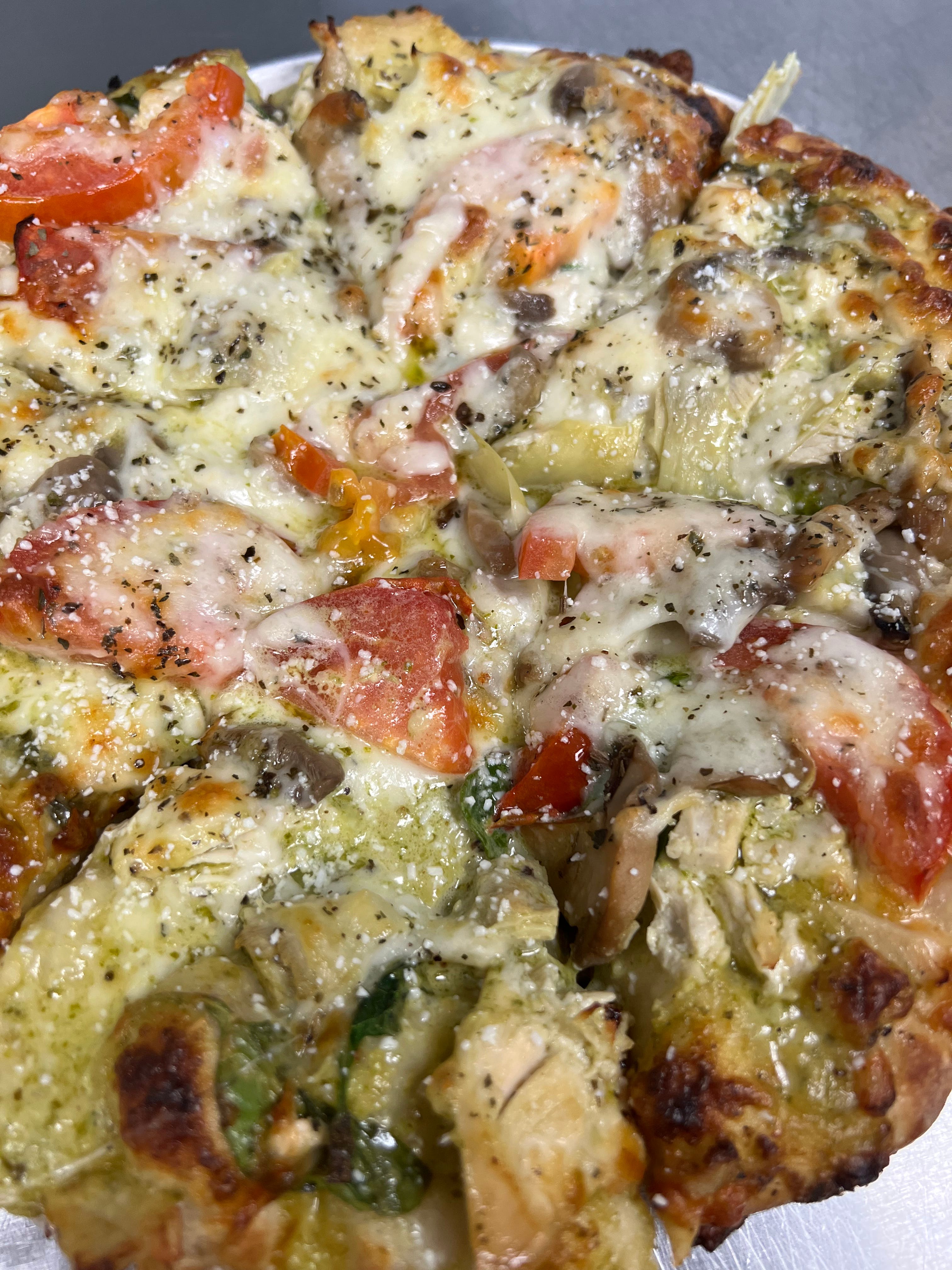 Order Chicken Pesto Pizza - Personal food online from Pizza Mia store, Grand Blanc on bringmethat.com