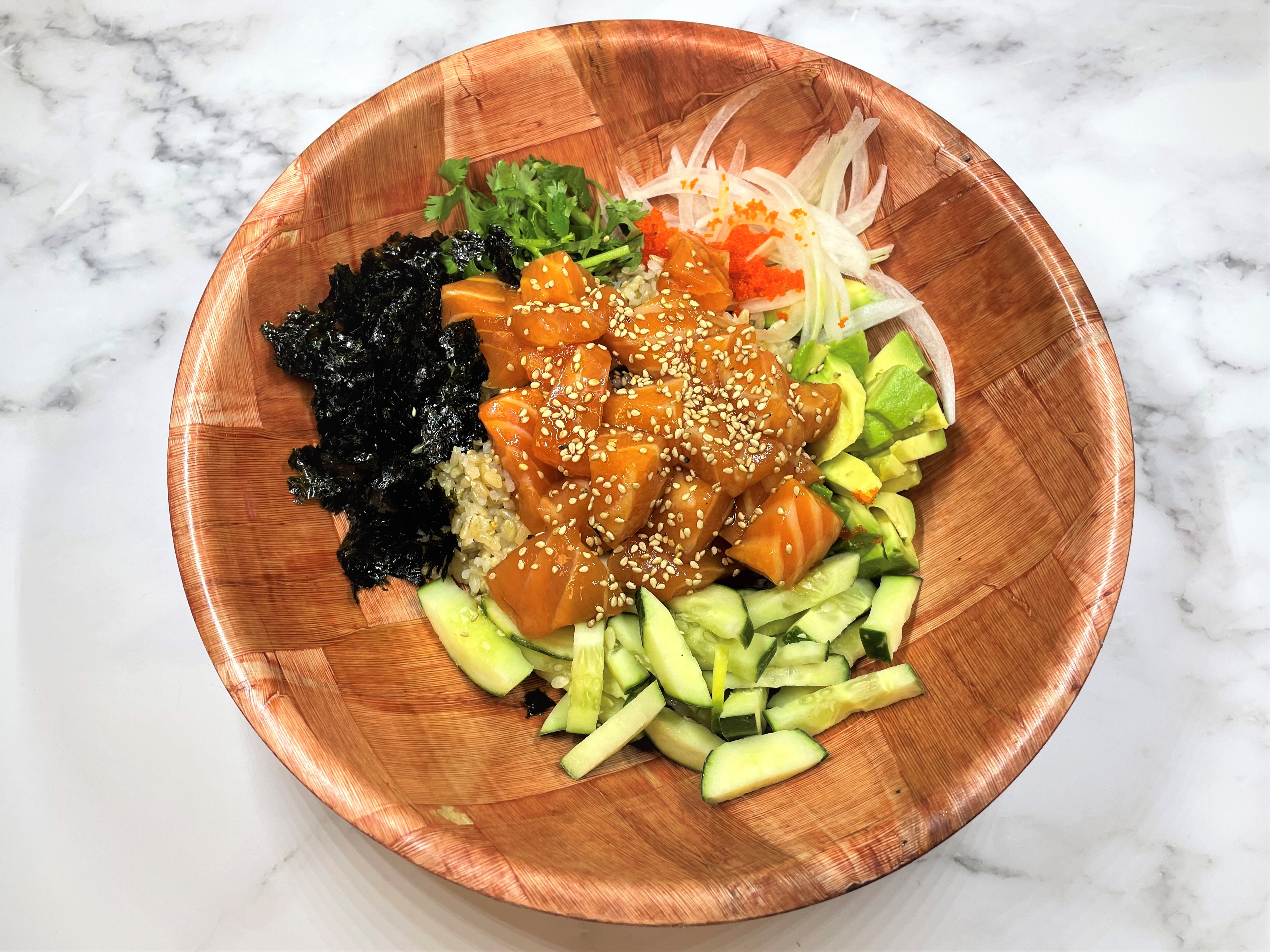 Order Salmon and Avocado Bowl food online from Poke Eats store, Houston on bringmethat.com