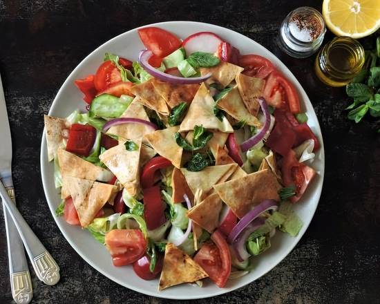 Order Fattoush Salad food online from Great Mediterranean store, Secaucus on bringmethat.com