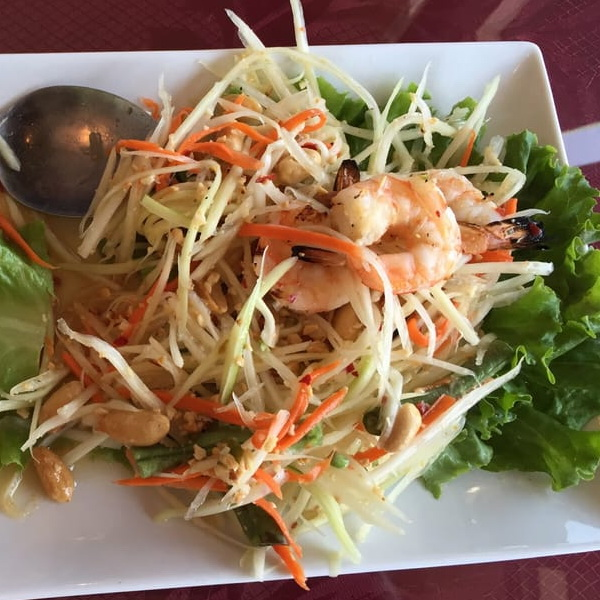 Order 34. Som Tum Papaya Salad food online from Thai Bamboo store, Northridge on bringmethat.com