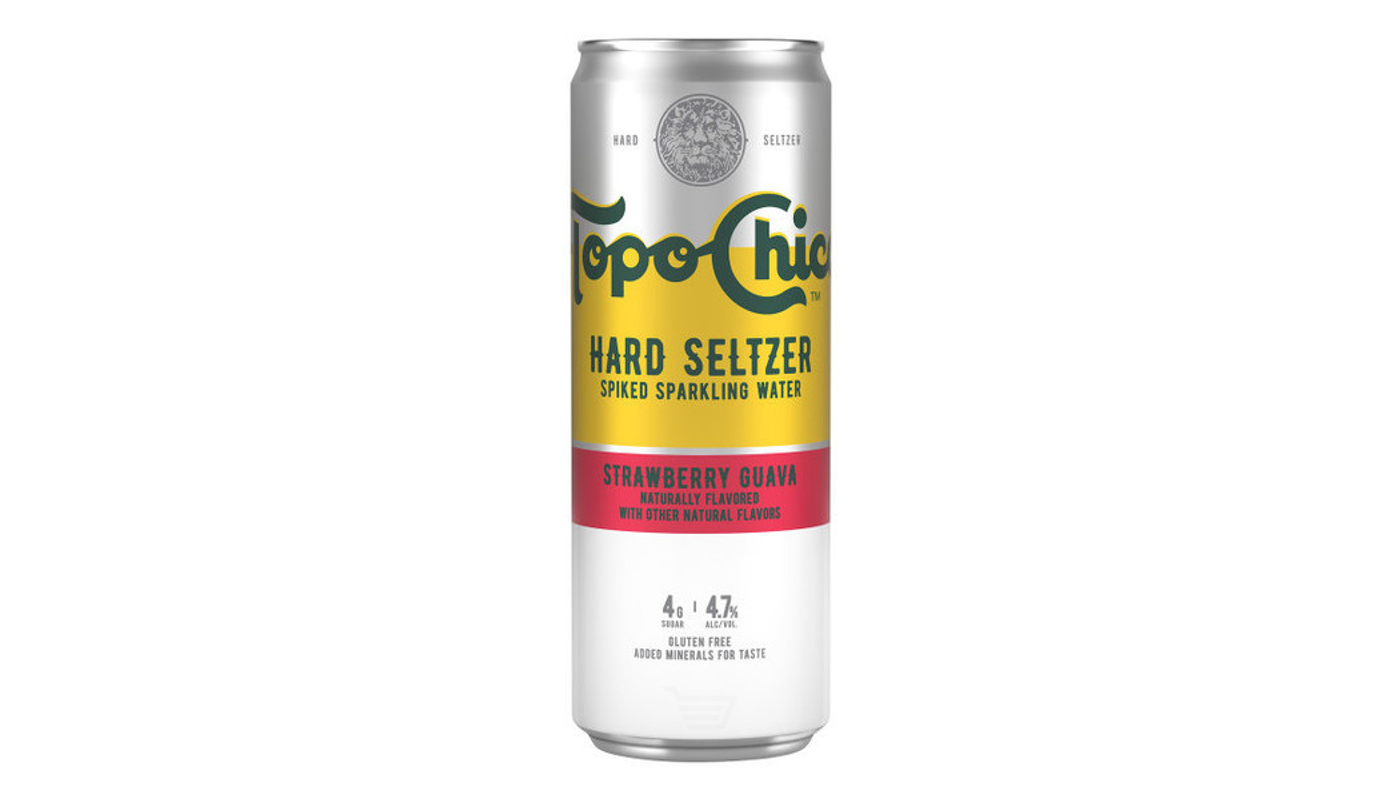 Order Topo Chico Hard Seltzer Strawberry Guava 24oz Can food online from M & M Liquor & Jr Market store, Anaheim on bringmethat.com