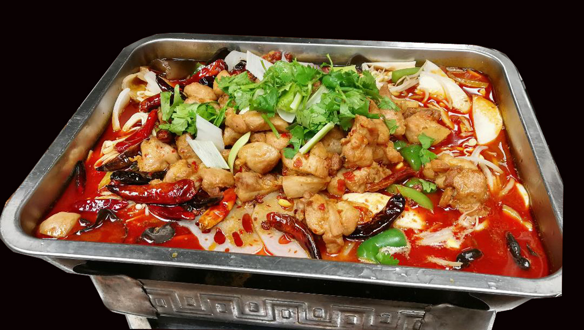 Order E13. Sliced Chicken with Red /Green Pepper, Onions and Dry Pepper新疆大盤雞 food online from Gourmet China House store, Boston on bringmethat.com