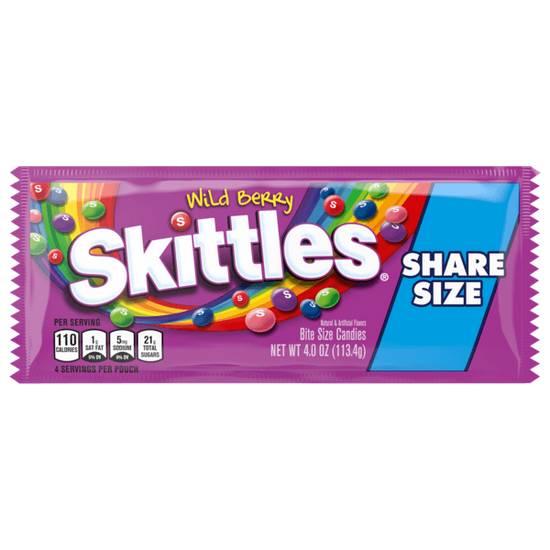 Order Skittles Wild Berry Share Size 4oz food online from Caseys Carry Out Pizza store, West Des Moines on bringmethat.com