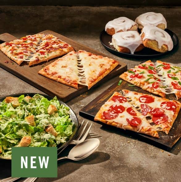 Order 4 Flatbread Pizza Family Feast With Vanilla Cinnamon Rolls food online from Panera store, Easley on bringmethat.com