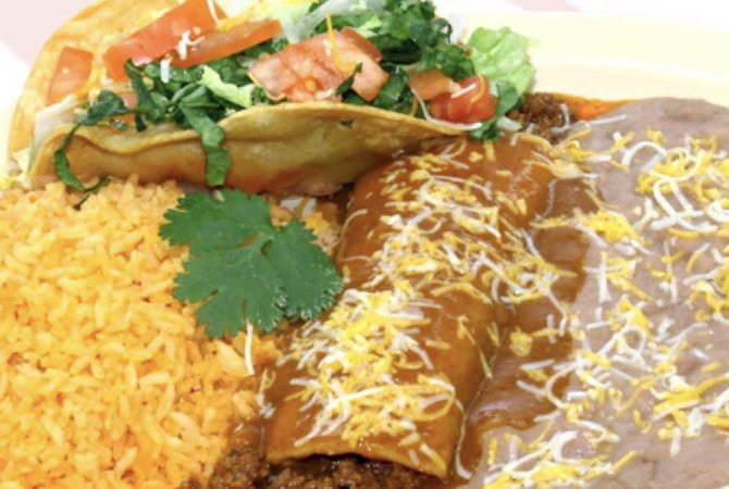 Order One Green Chile Pork Enchilada and One Taco Plate One Green Chile Pork Enchilada and One Taco Plate food online from Chile Verde store, Inglewood on bringmethat.com