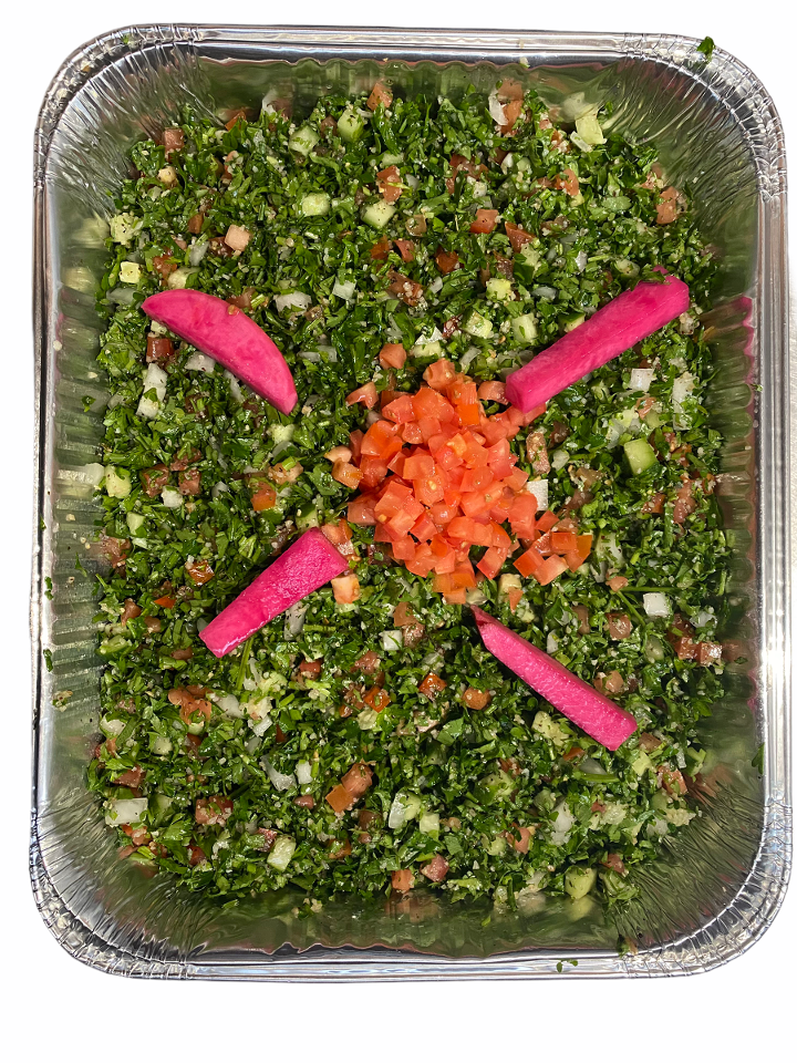 Order Large Tray of Tabbouleh food online from Taboon Mediterranean store, Long Beach on bringmethat.com