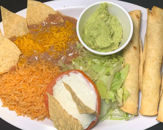 Order 3 Taquitos Plate W/ rice and beans food online from Durango Taco Shop store, Las Vegas on bringmethat.com