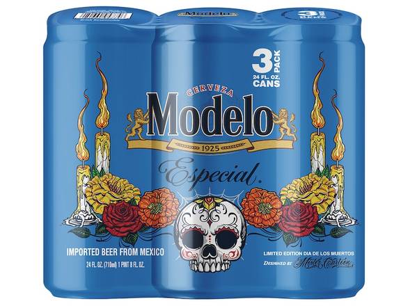 Order Modelo Especial Lager Mexican Beer - 3x 24oz Cans food online from S H Liquor Market store, Los Angeles on bringmethat.com