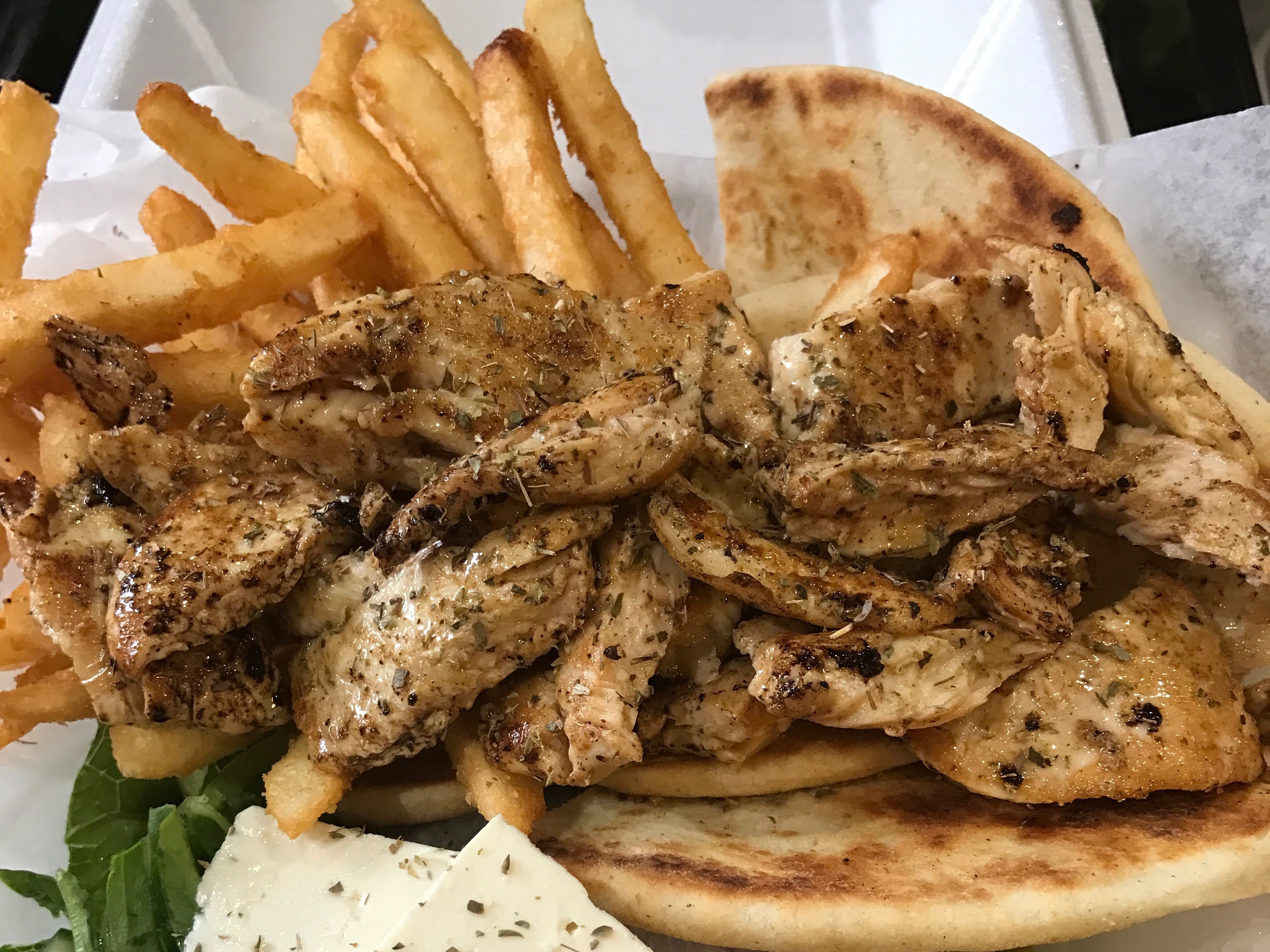 Order CHX SOUVLAKI PITA food online from Original Pappas Pizza Downtown store, Stamford on bringmethat.com