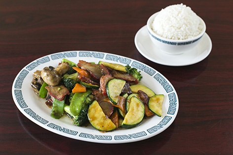 Order Mixed Vegetable with BBQ Pork Combo Dinner food online from Wok Shop Cafe store, San Francisco on bringmethat.com