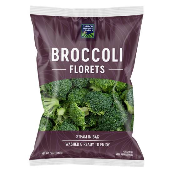 Order Church Brothers Farms Broccoli Florets 12oz Steam Bag food online from Everyday Needs By Gopuff store, Littleton on bringmethat.com