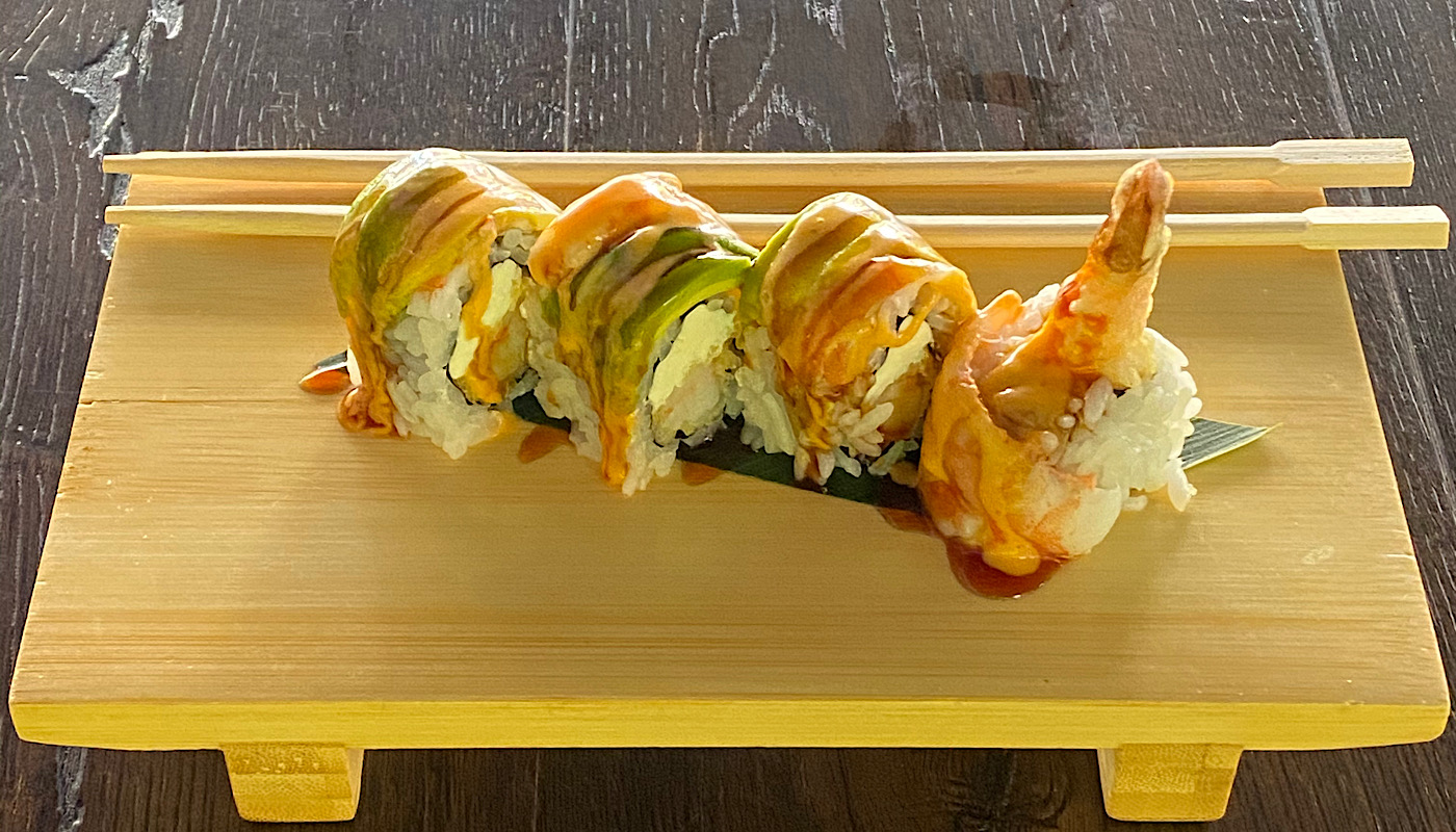 Order Double Shrimp Roll - 4 Pieces food online from Sushi Train store, Minneapolis on bringmethat.com