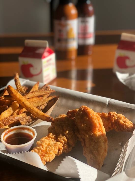 Order Chicken Tenders w/ 1 Kids Size Side food online from Saddleback Bbq store, Meridian charter Township on bringmethat.com
