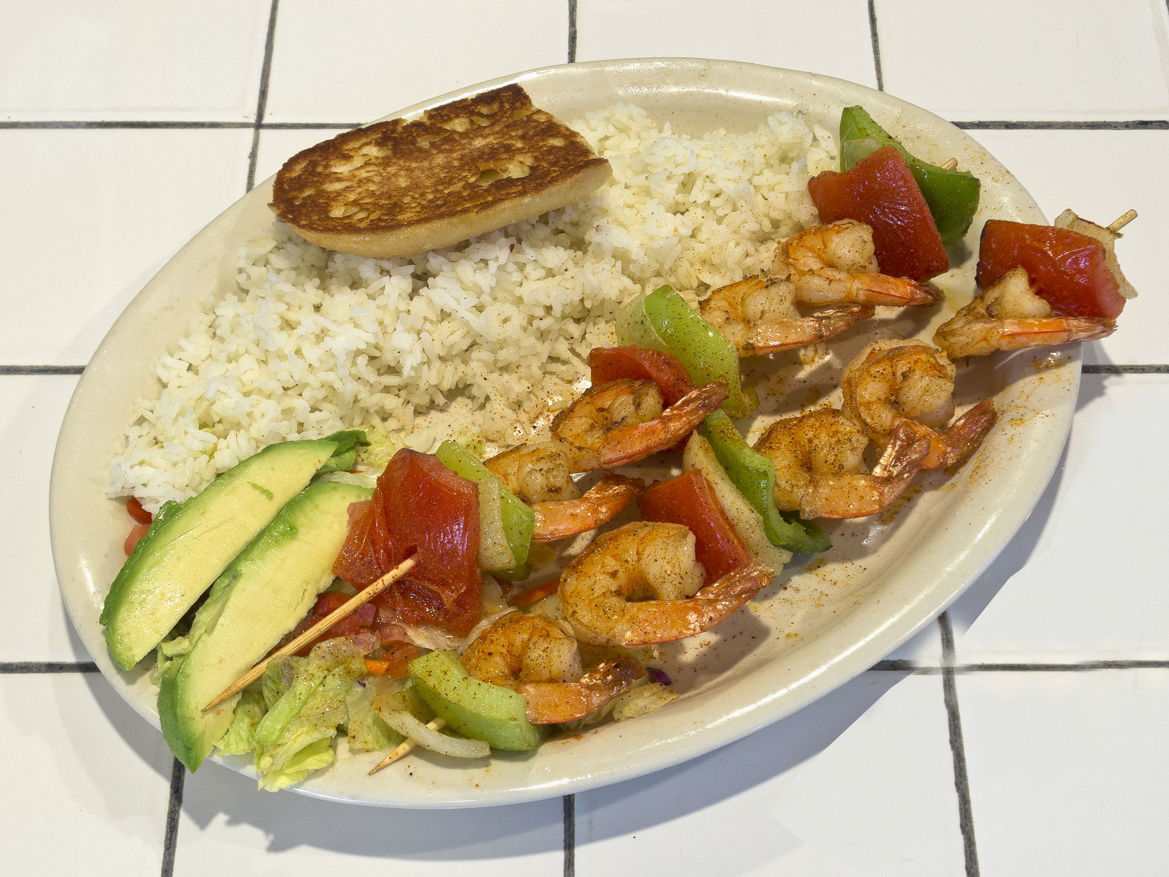 Order 12. Shrimp Kabob Platter food online from Agua Azul Restaurant store, Irving on bringmethat.com