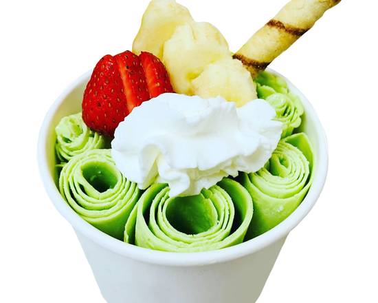 Order Green Tea Rolled Ice Cream food online from Lucky Penguin Frozen Yogurt store, Glen Head on bringmethat.com