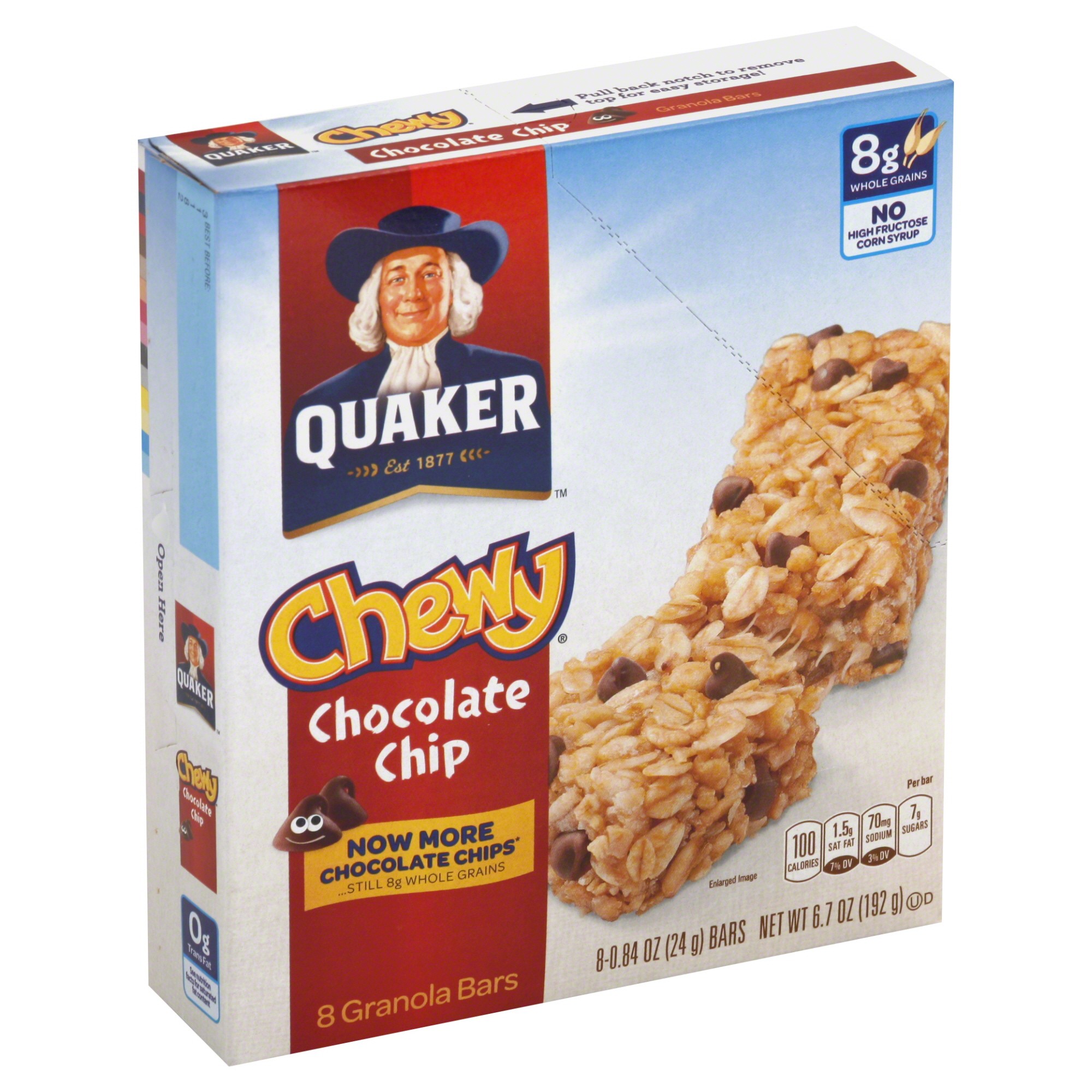Order Quaker Granola Bars, Chocolate Chip 8 - 0.84 oz (24 g) bars 6.7 oz (192 g) food online from Rite Aid store, MILLER PLACE on bringmethat.com