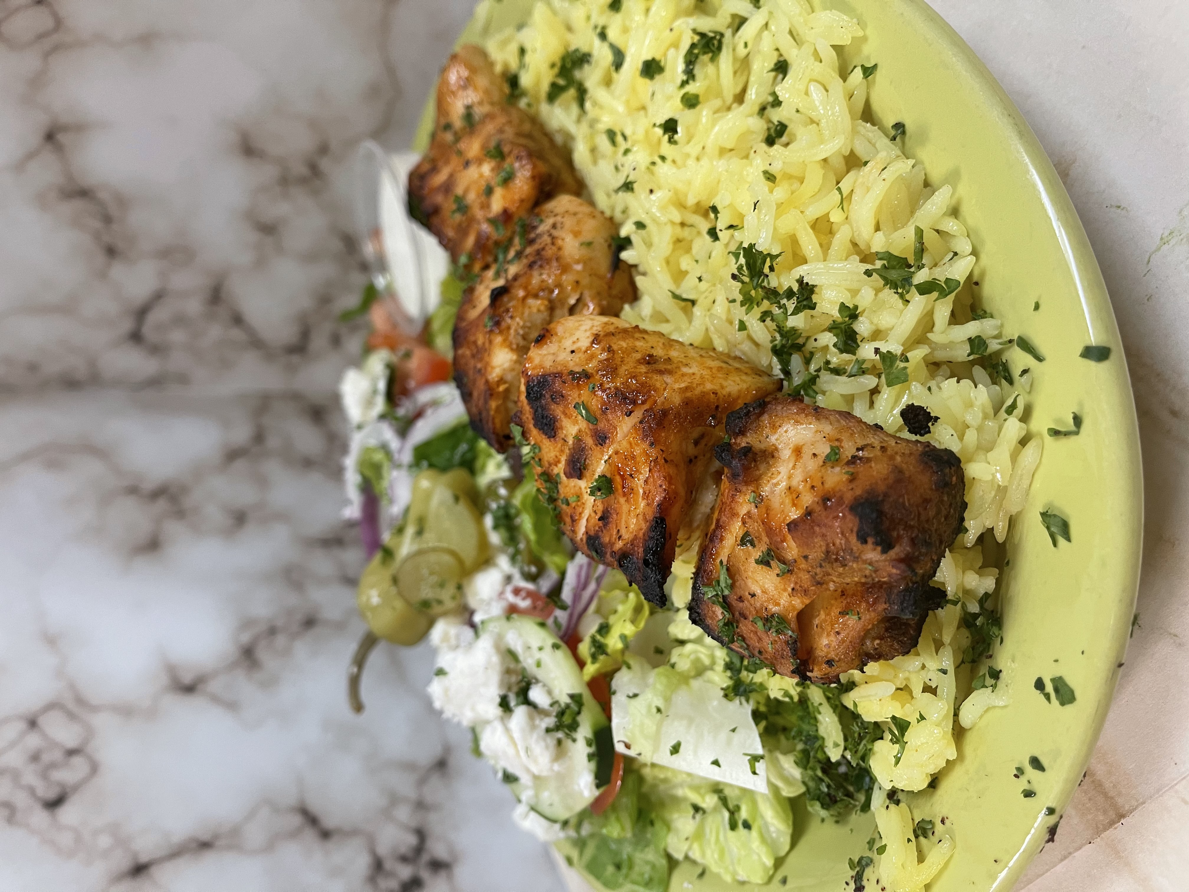 Order Chicken Kabob Plate food online from Yasmine Cafe store, Albuquerque on bringmethat.com